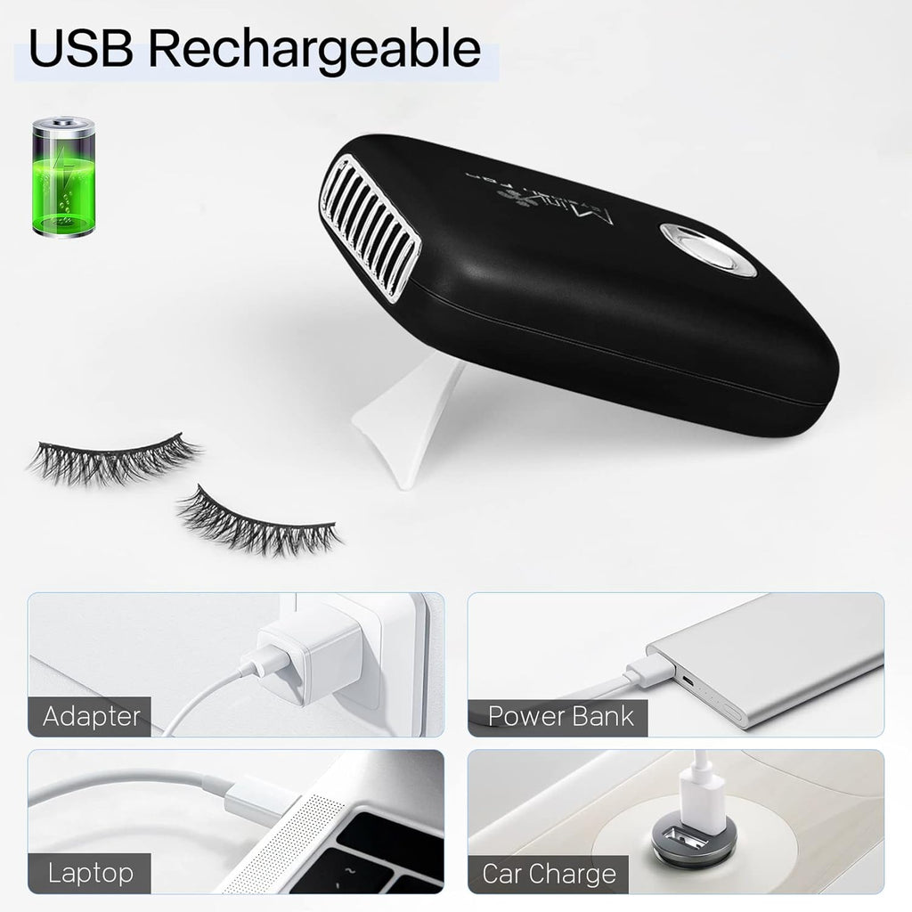 Eyelash Mini Lash Fan for Eyelash Extension Portable Lash Fan Dryer Handheld Rechargable USB Eyelashes Fans with 3 Adjustable Speed Cooling Air Fans Eyelashes Extension Application (Black)